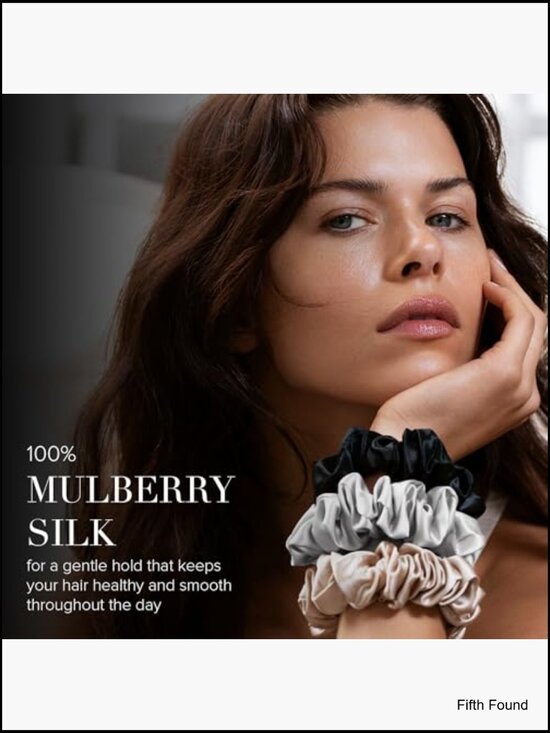 Pure Silk Scrunchie Set - 3 Pack, Midi & Large, Anti-Crease Hair Ties main image 5
